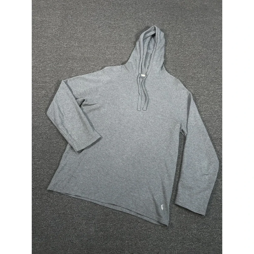 Polo Ralph Lauren Waffle Knit Hoodie Men's Medium Gray Pony Drawstrings‎ Thermal